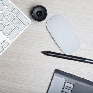 Modern designer office accessory with mouse, keyboard, drawing pad and digital pen