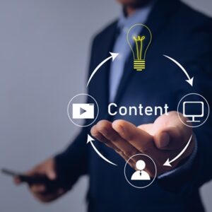 business man showing content sign with hand