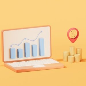 Bar graph with growth trend, 3d rendering. Computer digital drawing.