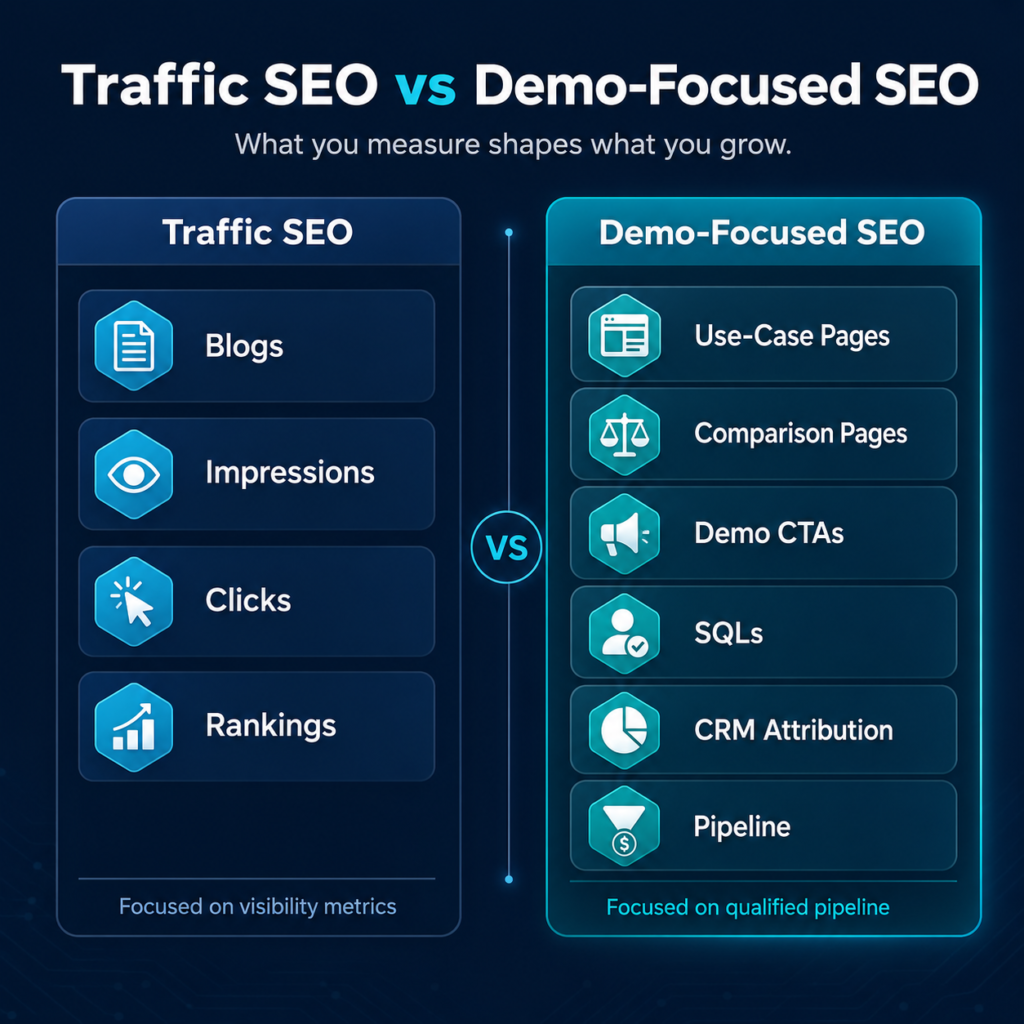 Traffic SEO vs Demo-Focused SEO comparison